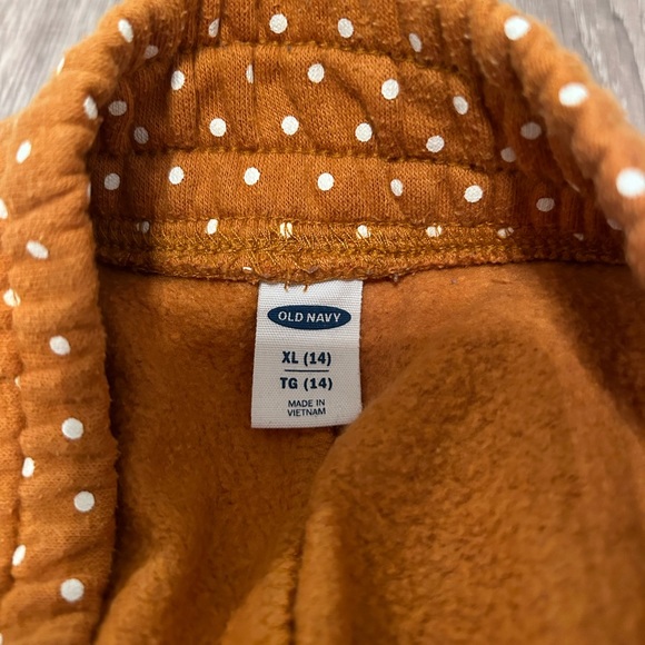 Old navy sweat pants, orange with white polka dots, girls size XL (14) - Picture 3 of 4